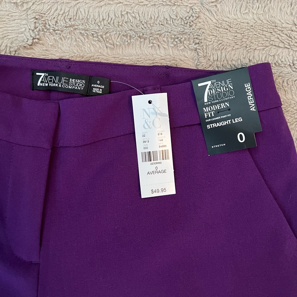New York & Co Slacks Straight Leg 
Size 0 NWT Stretch - Average Length Purple